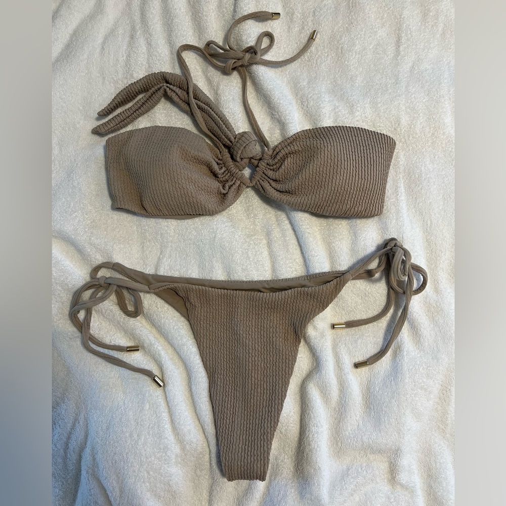 👙MONDAY SWIMWEAR Cococabana top/Palma bottom M oatmeal taupe